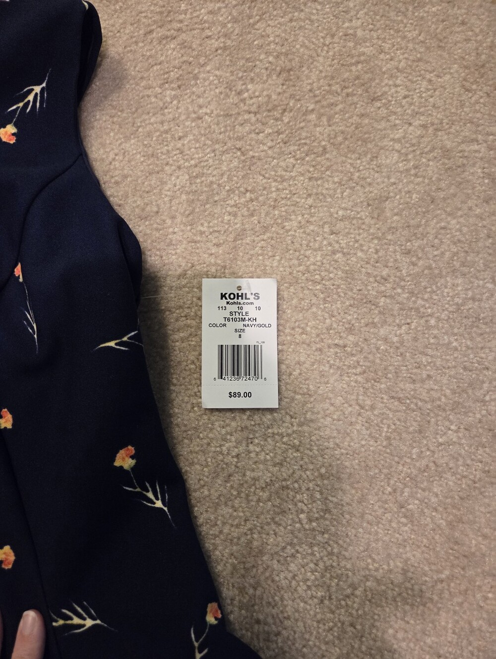 Navy Floral Fit & Flare Dress with Yellow Orange Blooms - Picture 3 of 5